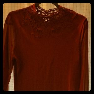 Massini Burgundy Top High Neck Lace Applique